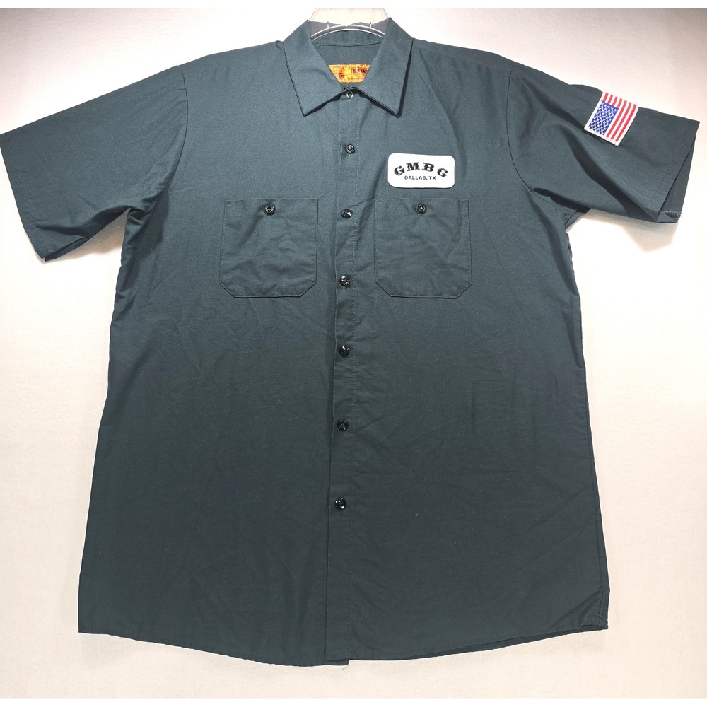 Red Kap Gas Monkey Bar N Grill Work Shirt Mens Large Green GMBG Dallas TX Patch